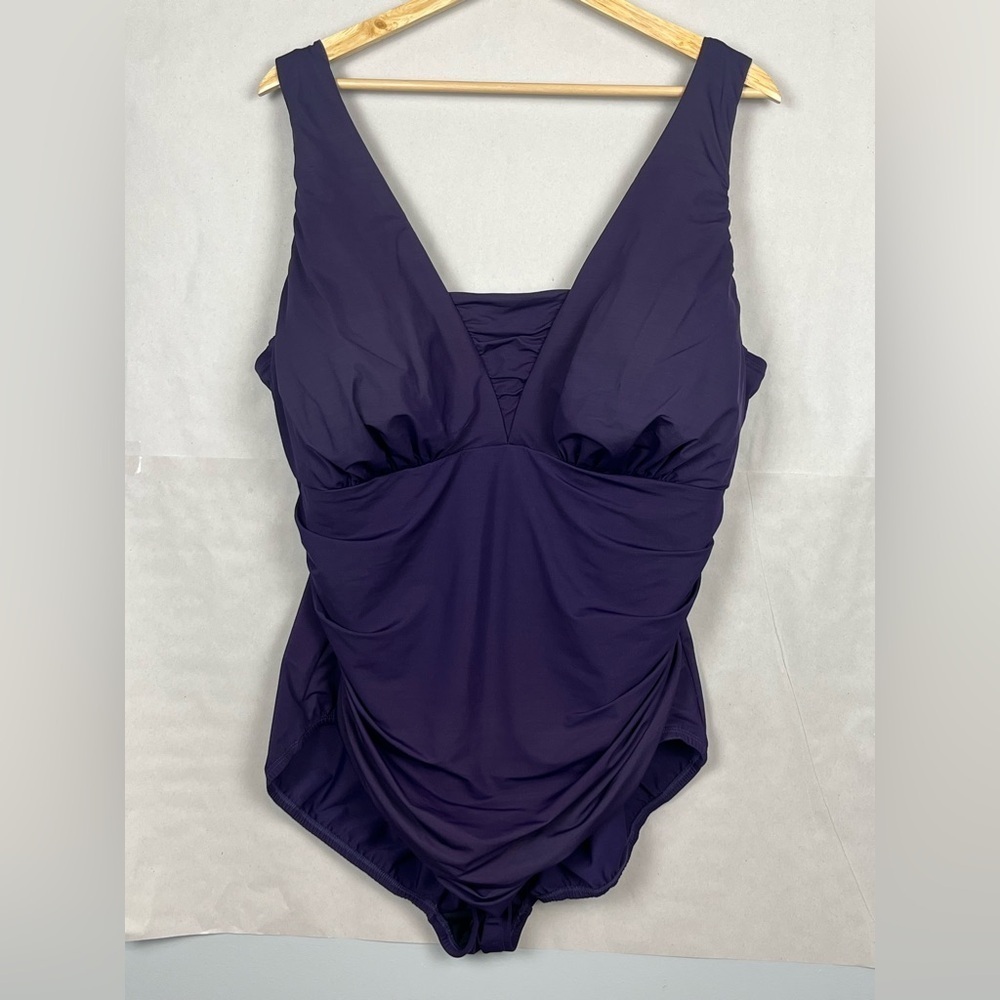 Lands End Women's SlenderSuit Grecian Low Leg 1 Piece Swimsuit, Blackberry, 20W - Picture 2 of 10